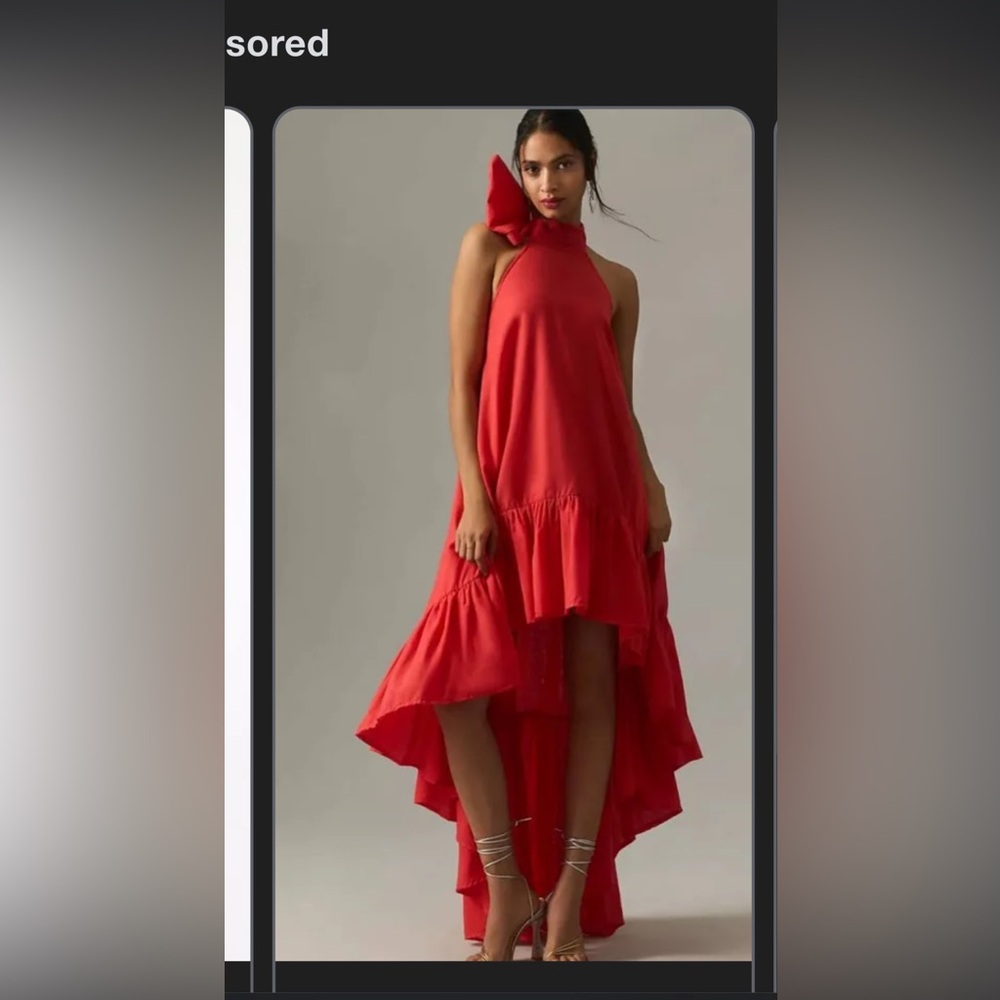 Red Anthropologie halter dress